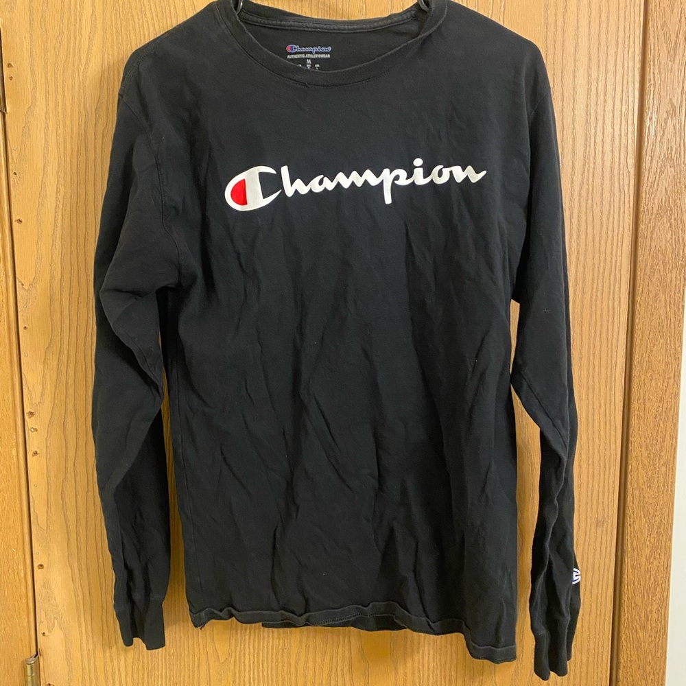 Champion Black Long Sleeve Tee Classic Design Size M
